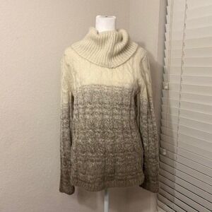 Lauren‎ Ralph Lauren size L mohair blend cream tan ombre cable knit sweater